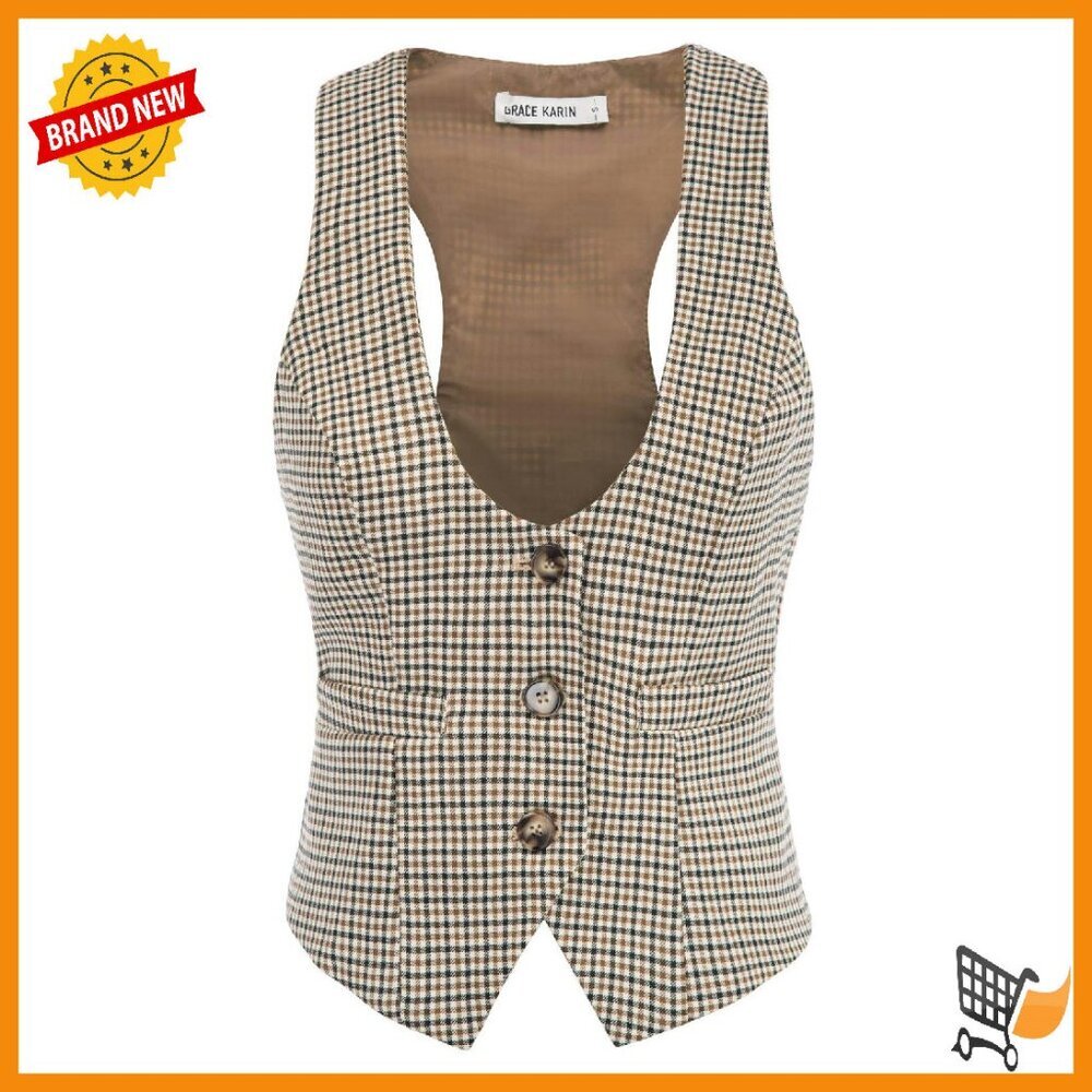 Sleeveless Waistcoat Vest, Formal Work Blazer, Adjustable Back Strap